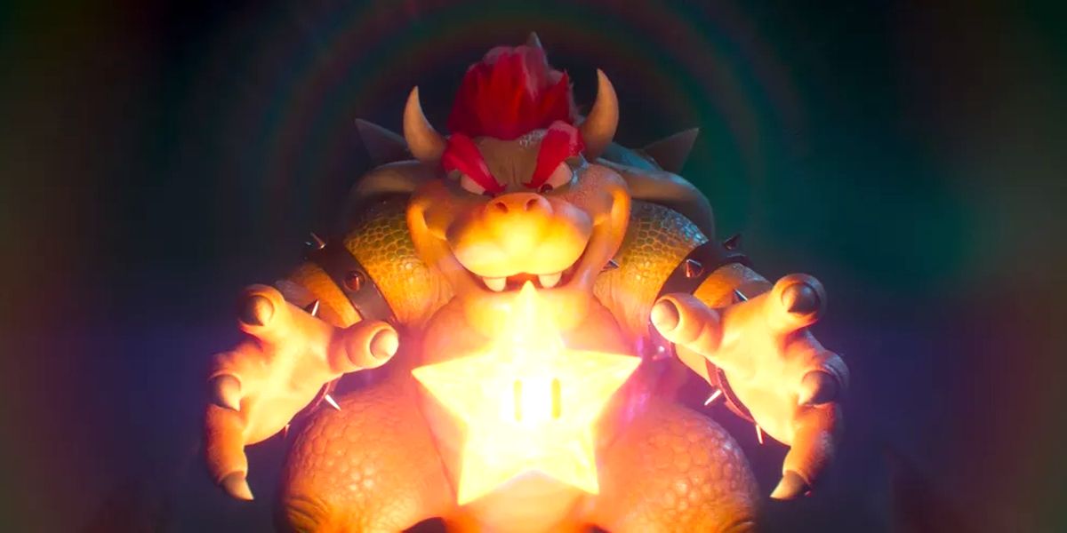 Bowser and the superstar from The Super Mario Bros Movie