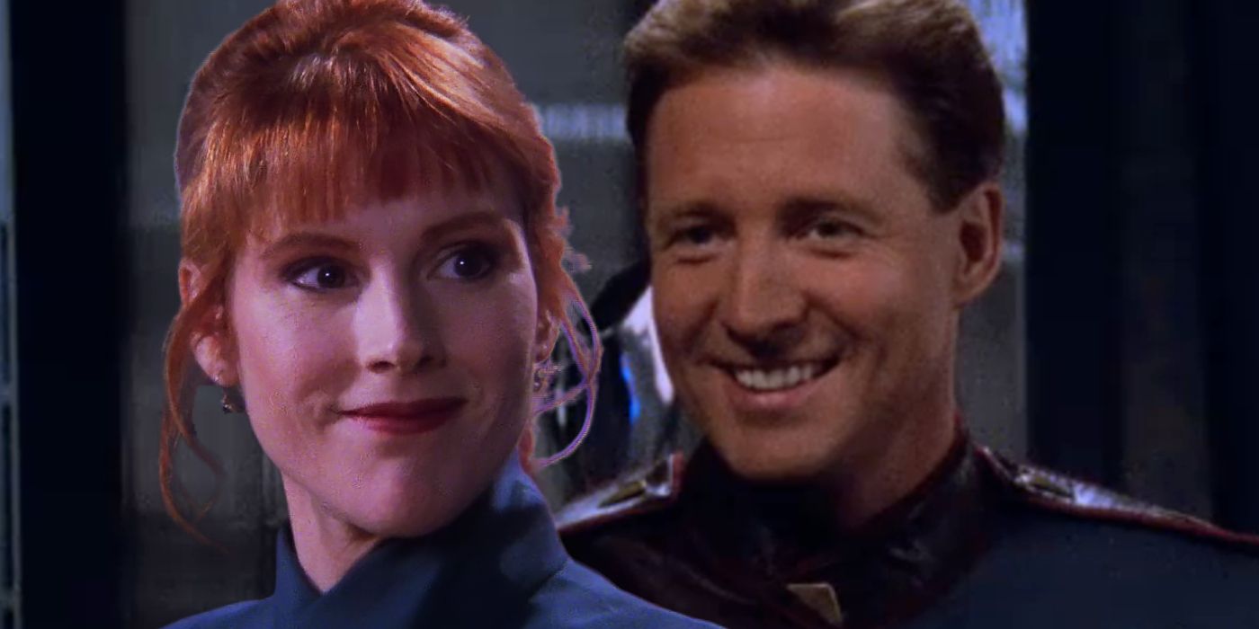 Bruce Boxleitner and Patricia Tallman both smiling in Babylon 5