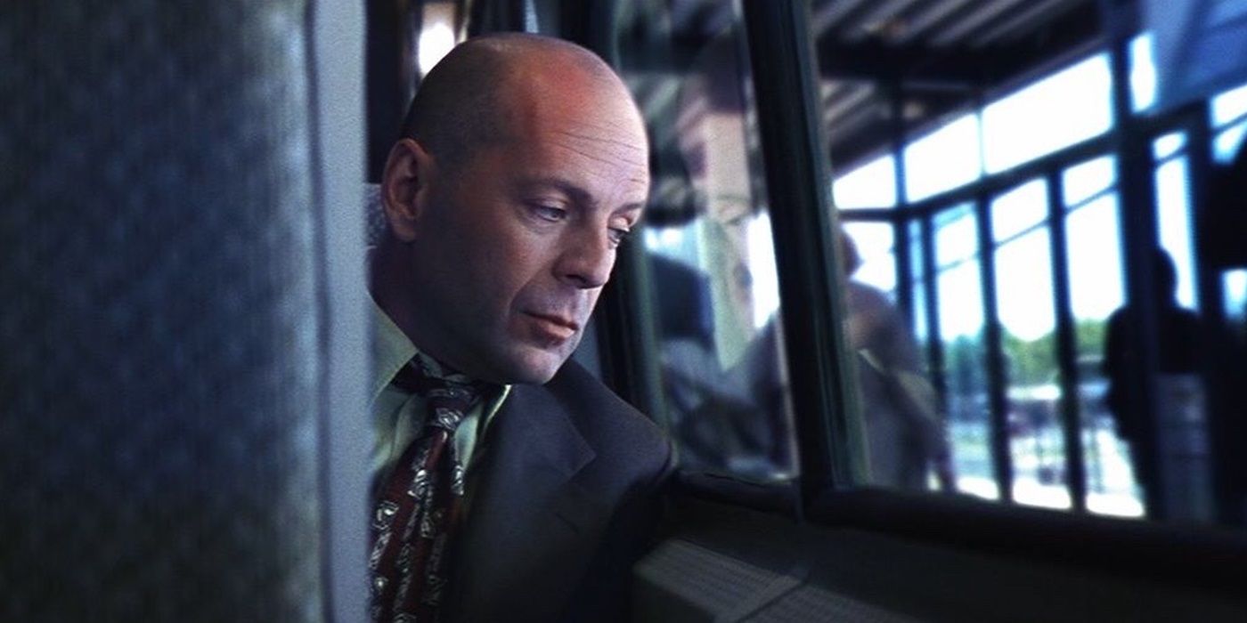Bruce Willis on a train in Unbreakable