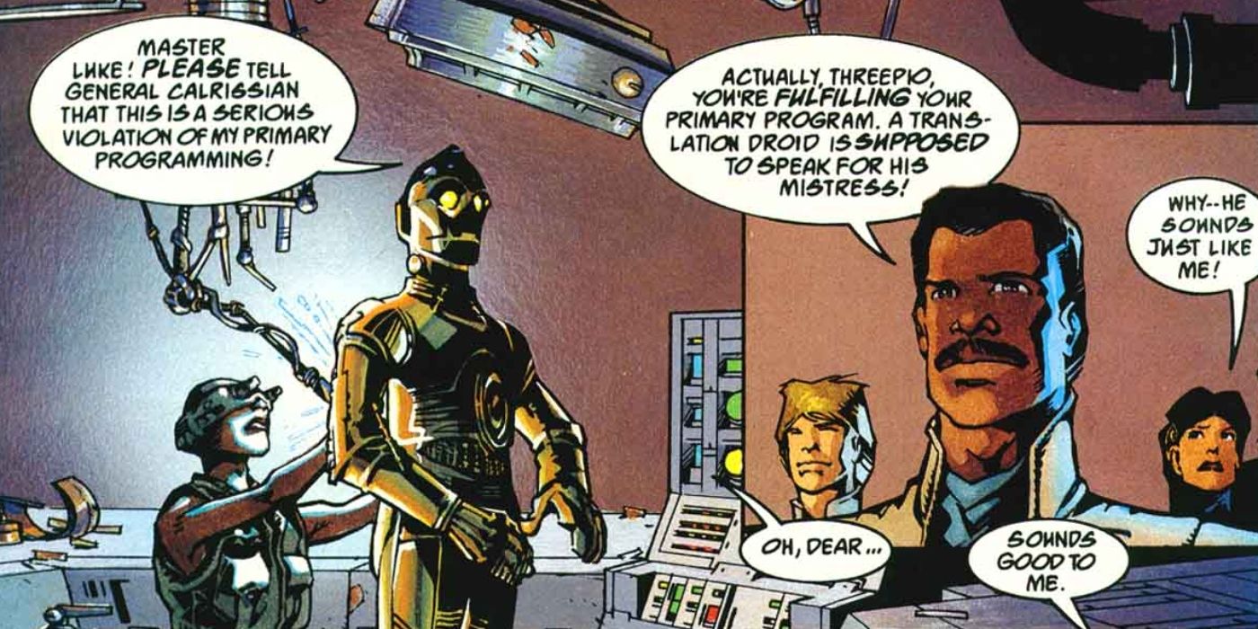 C-3PO mimicking Leia perfectly.