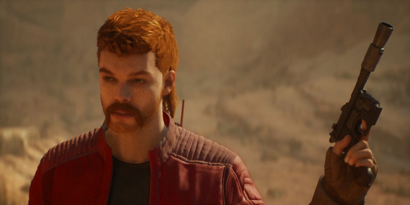 Cal Kestis holds up his blaster in Star Wars: Jedi Survivor