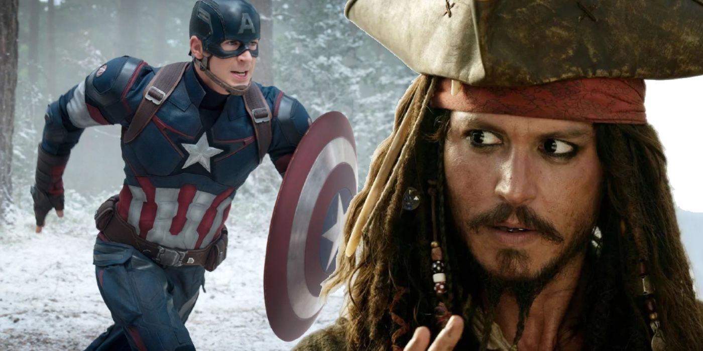 MCU Captain America running towards Jack Sparrow