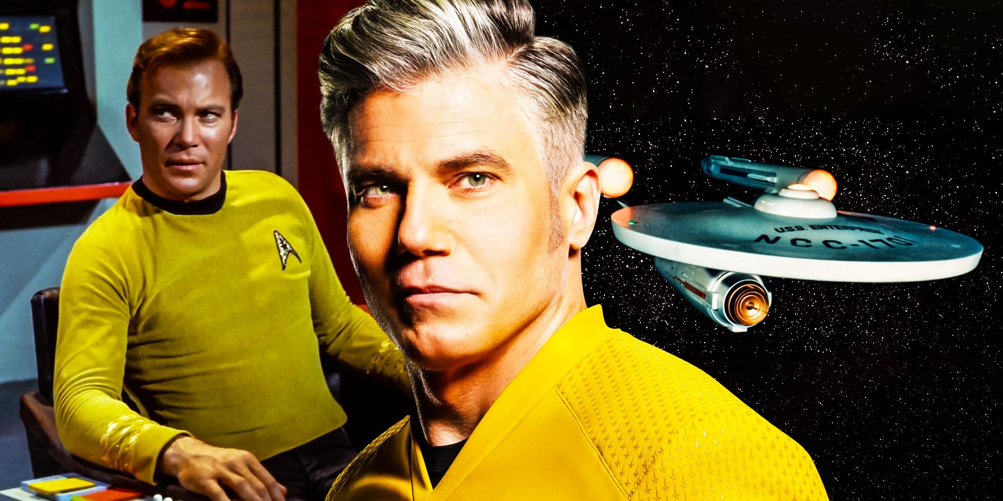 Captain Pike and Captain Kirk with the USS Enterprise.