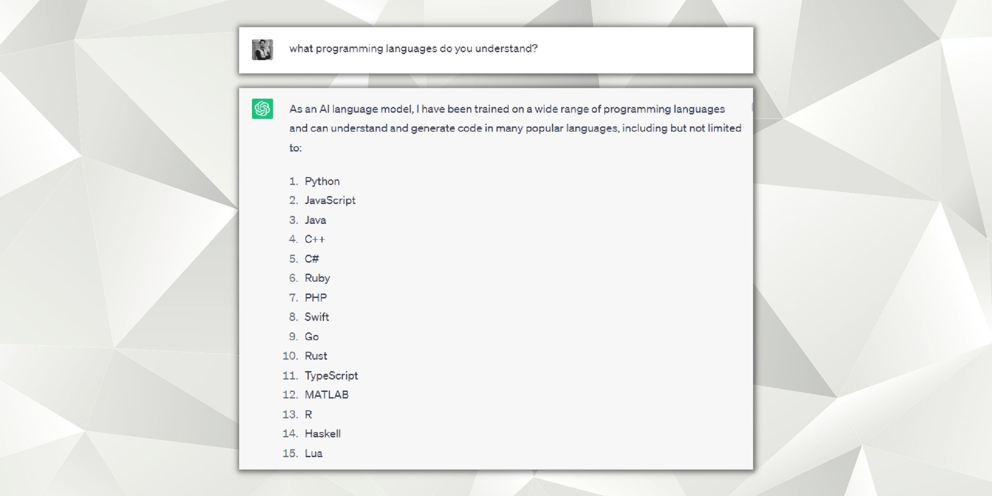 Tangkapan layar daftar bahasa yang dipahami ChatGPT