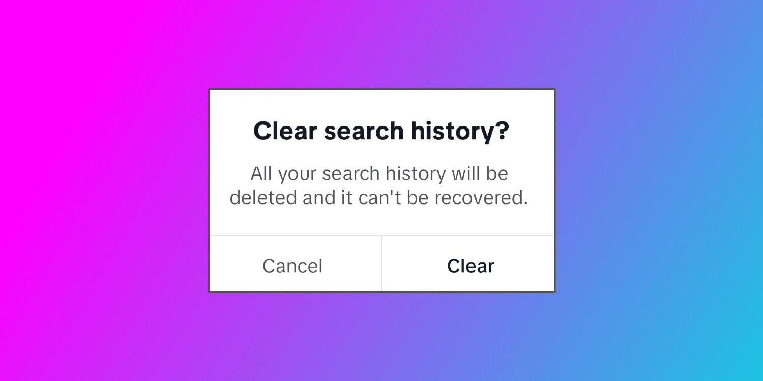 Une fenêtre contextuelle TikTok s'affiche demandant si l'utilisateur souhaite effacer son historique de recherche.