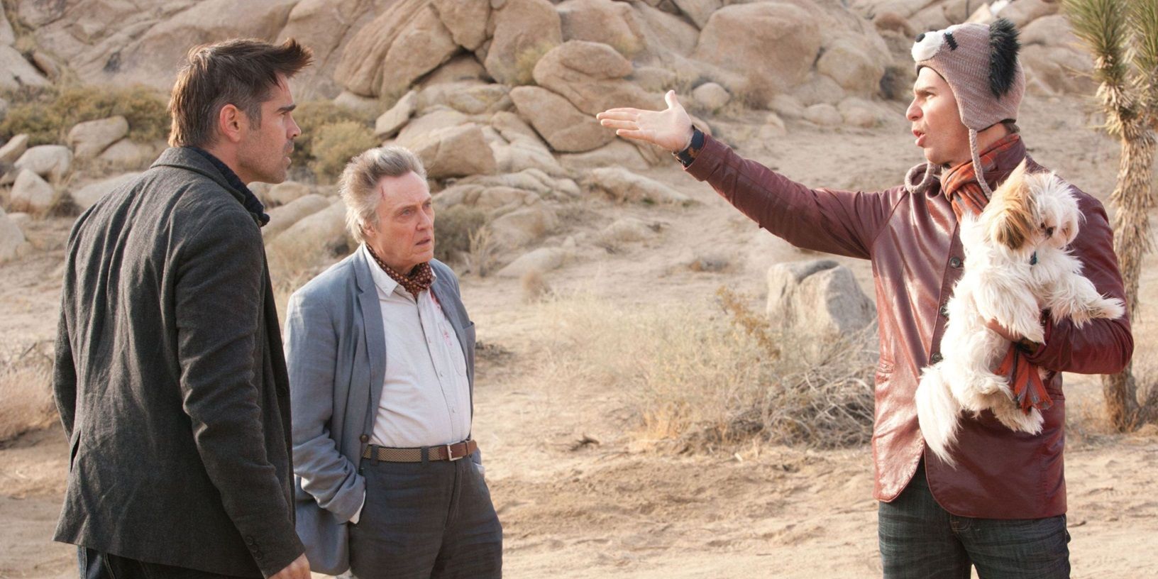 Colin Farrell, Christopher Walken, and Sam Rockwell in the desert in Seven Psychopaths