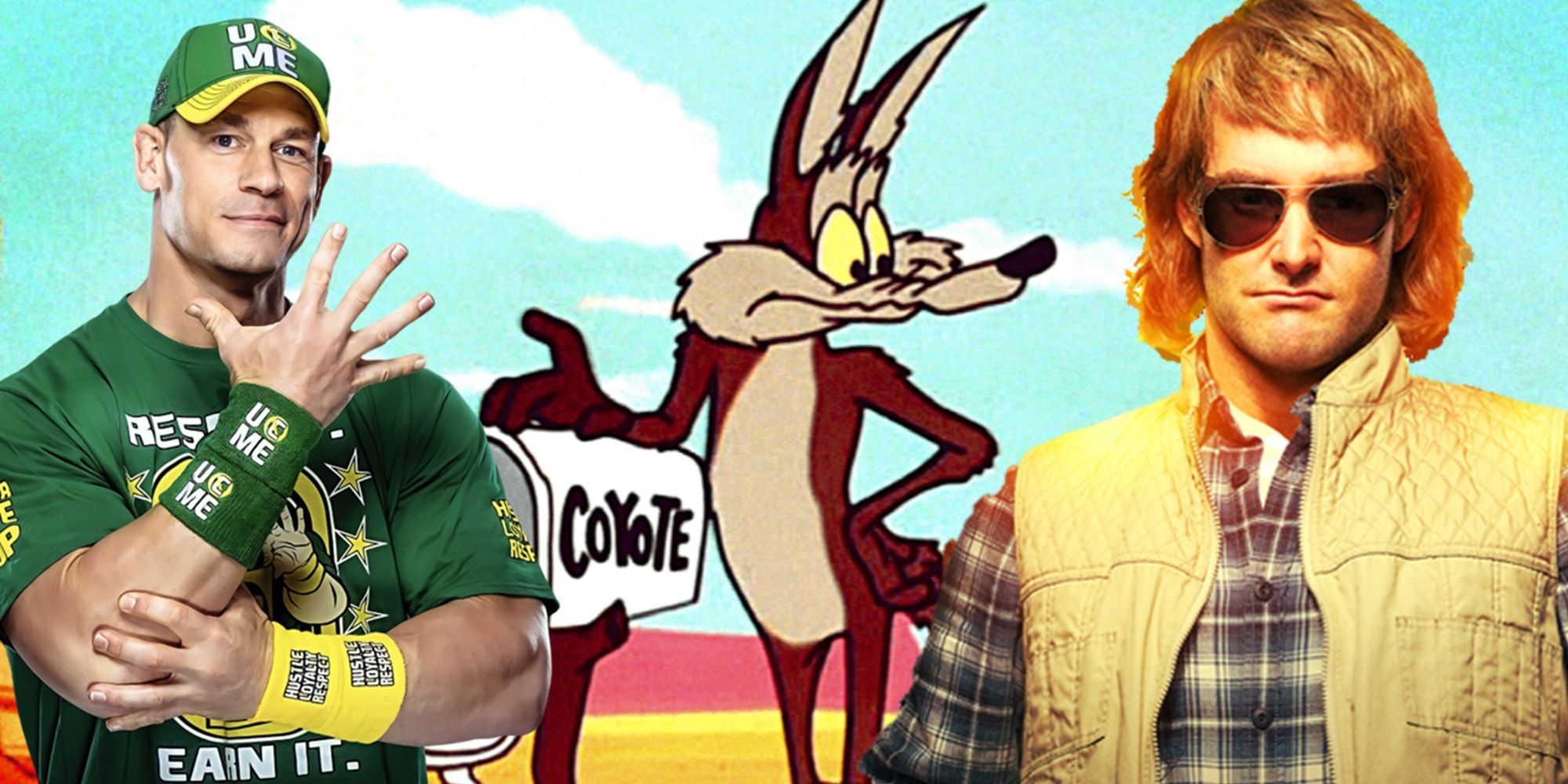 Collage of John Cena, Wile E Coyote, and MacGruber