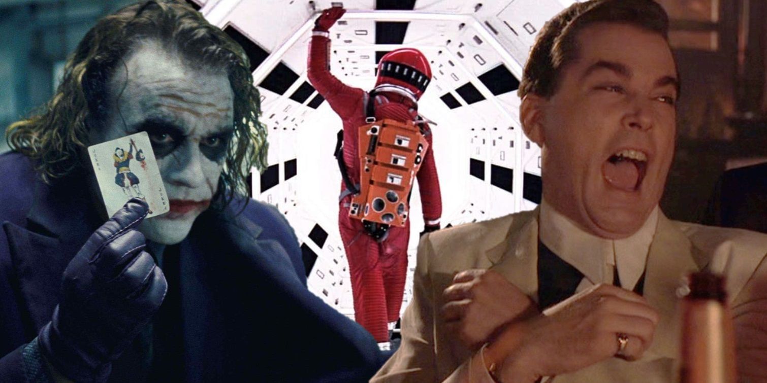 Collage of the Joker in The Dark Knight, Dave Bowman in 2001 A Space Odyssey, and Henry Hill in Goodfellas