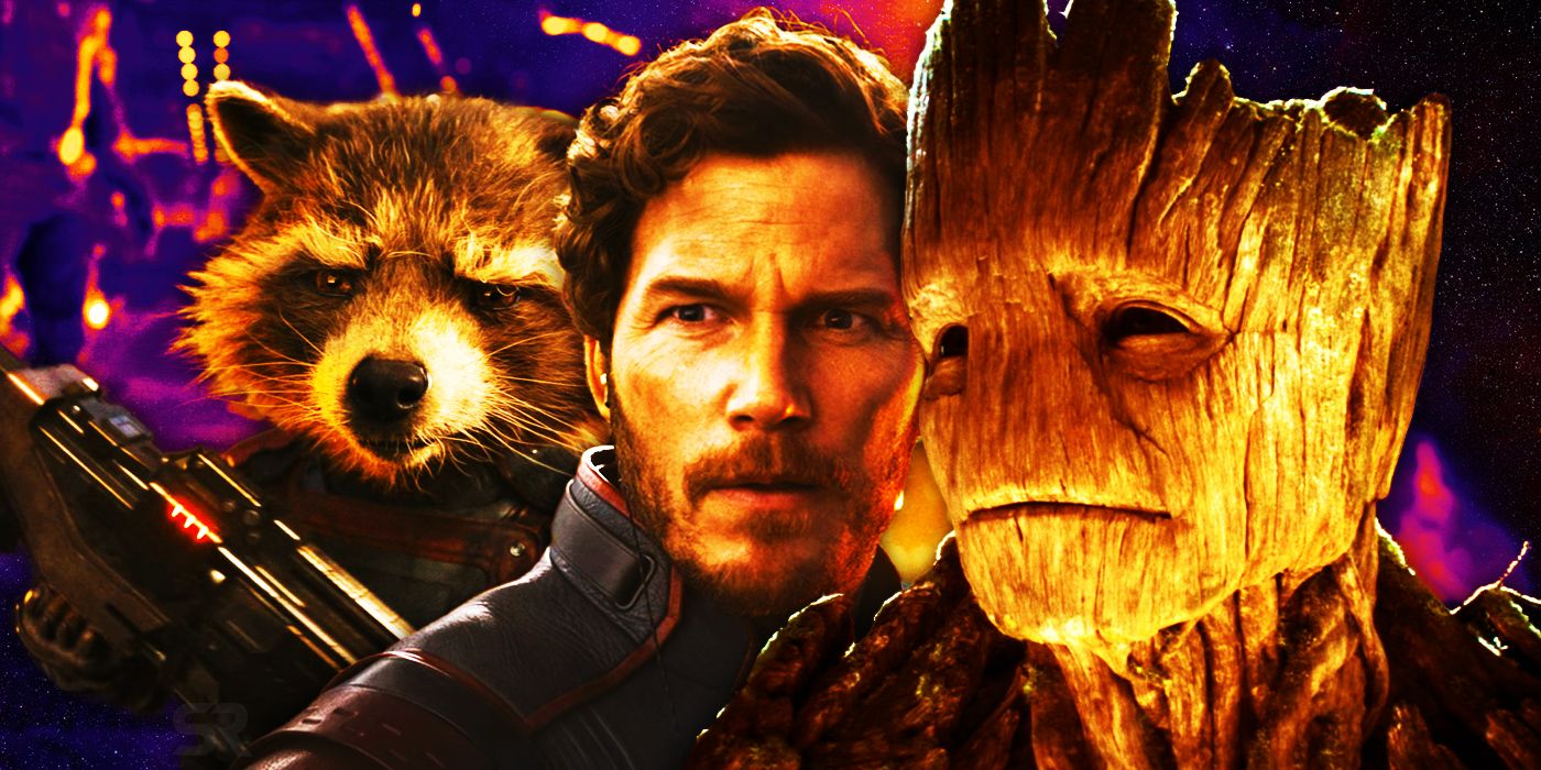 Composite of Rocket Raccoon Star-Lord and Groot in Guardians of the Galaxy Vol 3