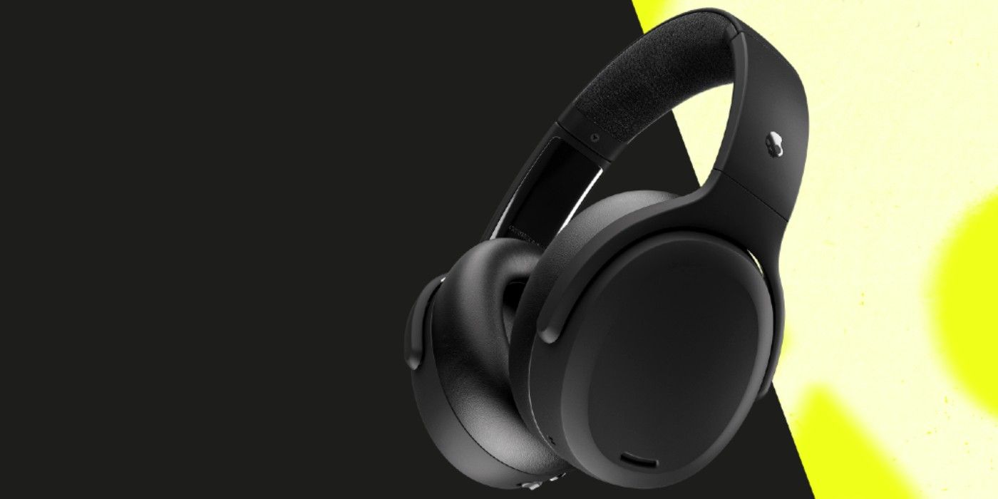 Black Crusher ANC 2 headphones in front of a black and yellow background.
