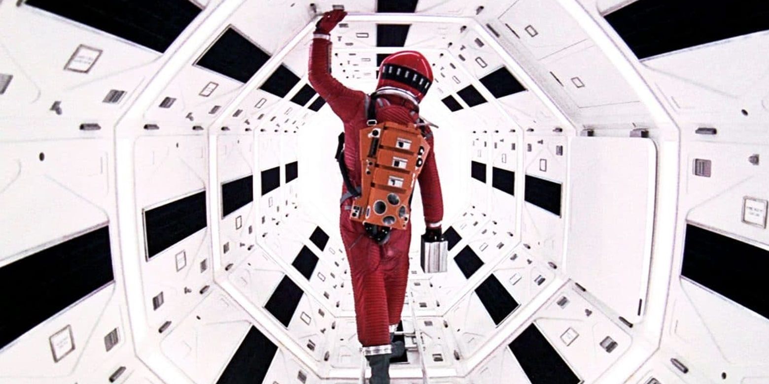 Dave in a tunnel on a spaceship in 2001 A Space Odyssey