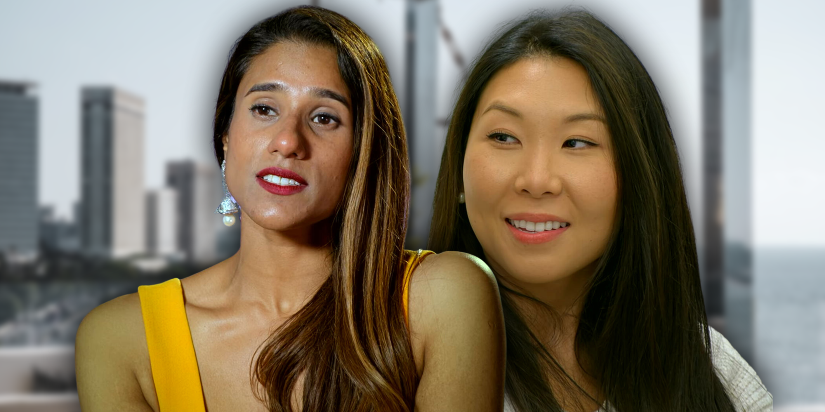 Natalie Lee and Deepti Vempati from Love is Blind with city background