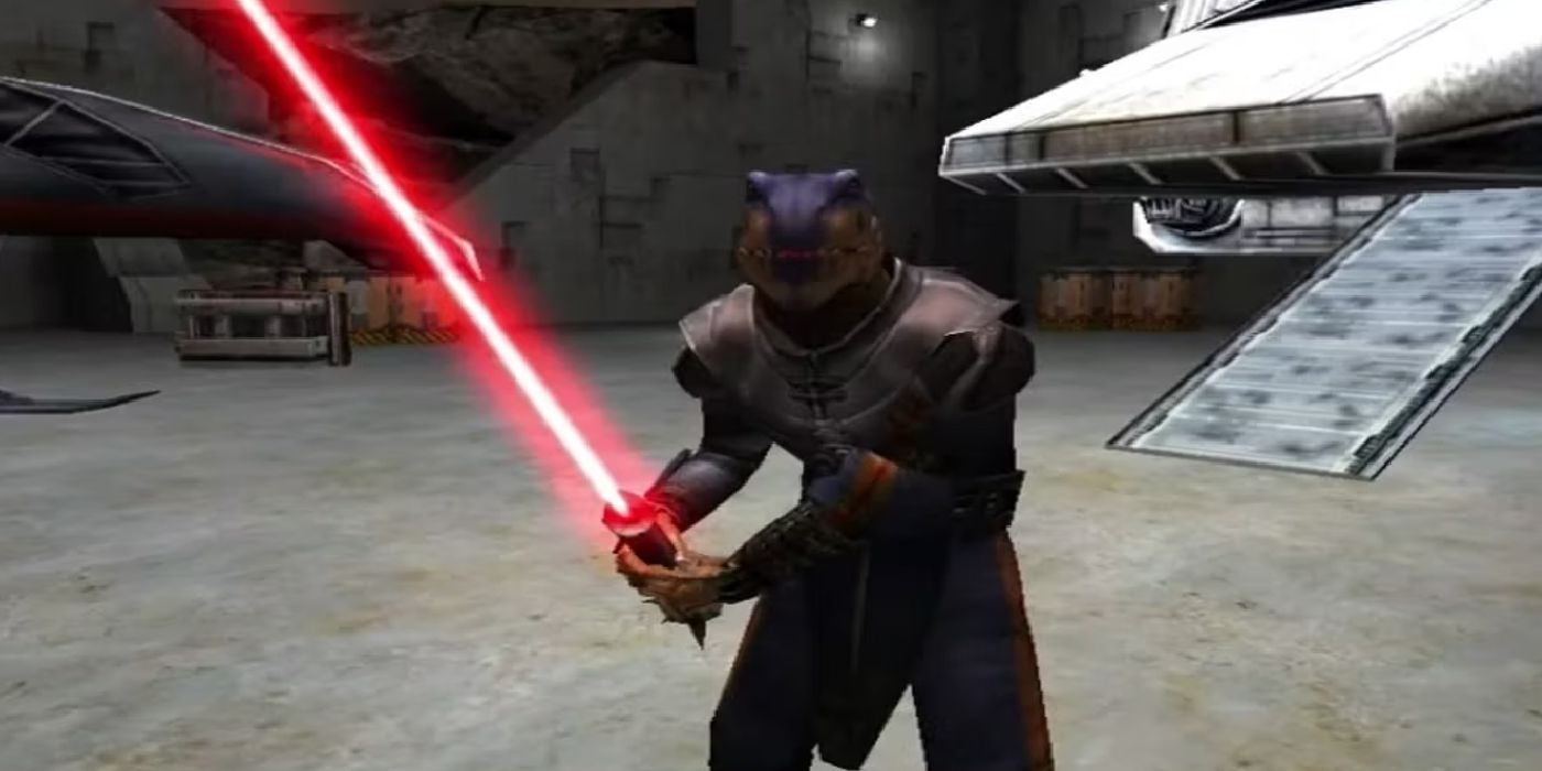 Desann di Jedi Outcast menggunakan lightsaber merah