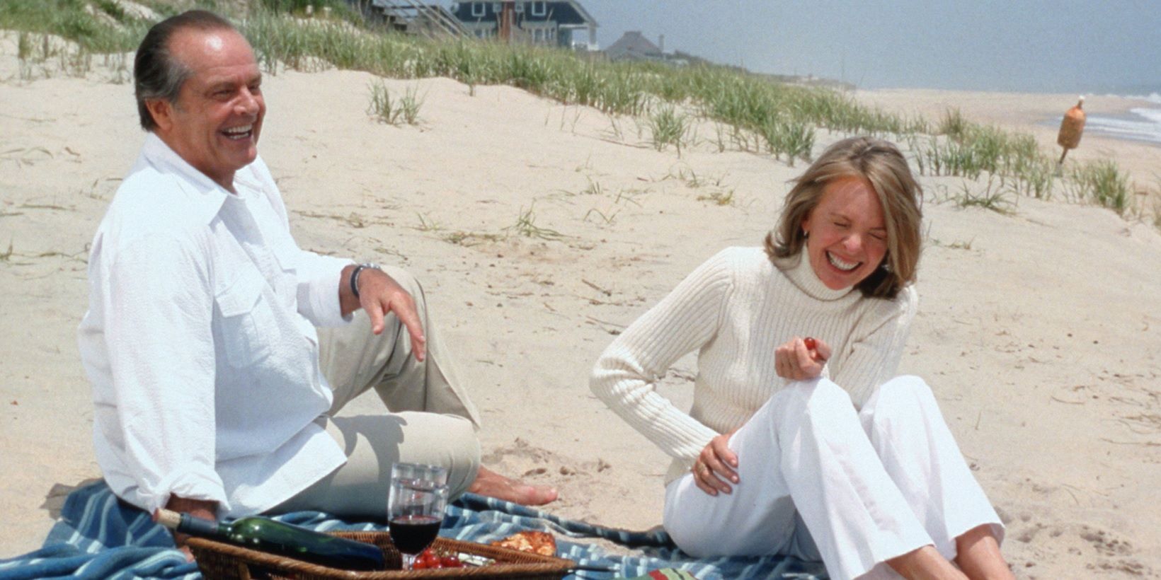 Diane Keaton and Jack Nicholson laughing on the beach in Something's Gotta Give