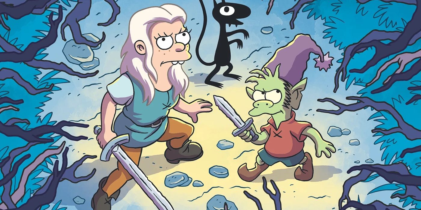 Beanie, Elfo and Luci ready for a right in Disenchantment 