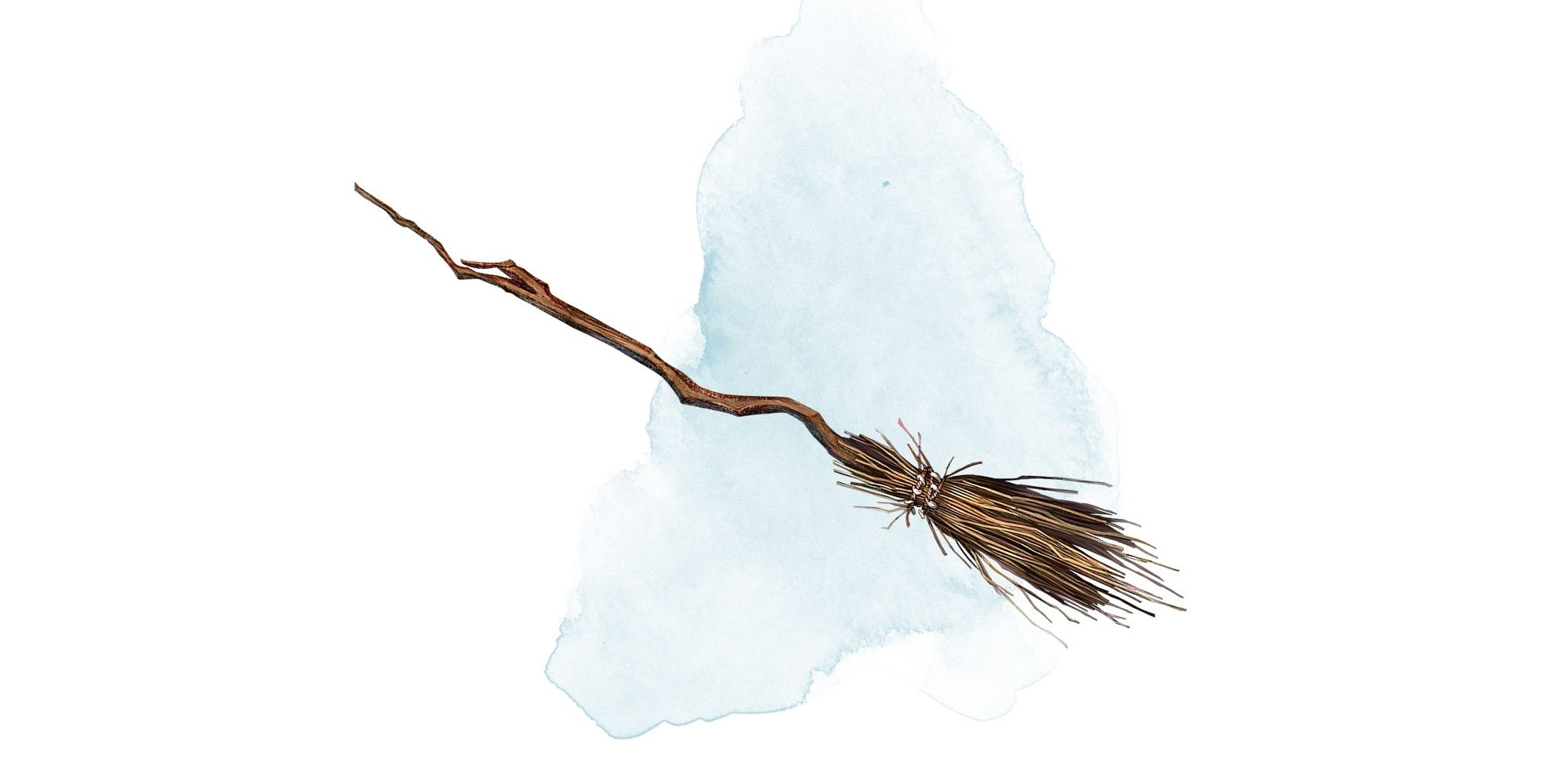 DnD Broom of Flying, a wooden broom with an uneven branch handle.