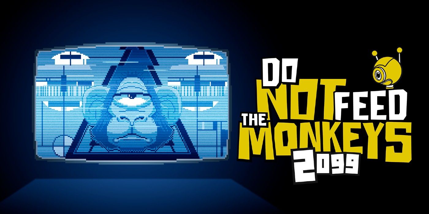 Do Not Feed The Monkeys 2099 key art showing the title and a one-eyed monkey in a triangle on a screen.