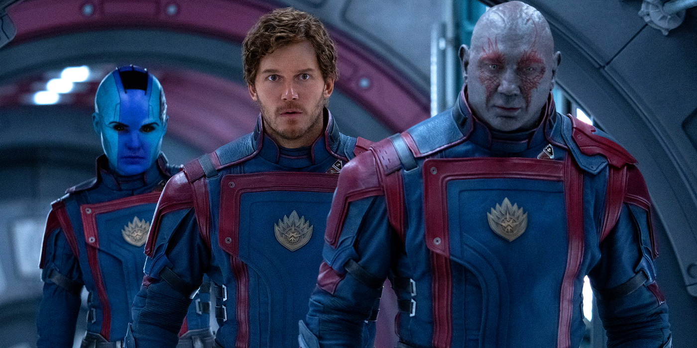drax star-lord and nebula in guardians of the galaxy uniforms
