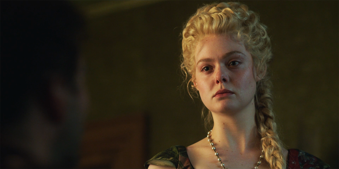 Elle Fanning looking sad in The Great season 3