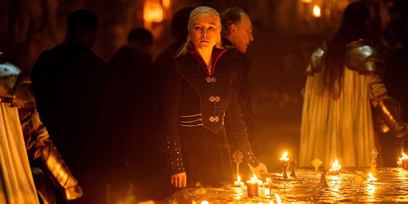 Emma D'Arcy as Rhaenyra Targaryen standing at table in House of the Dragon