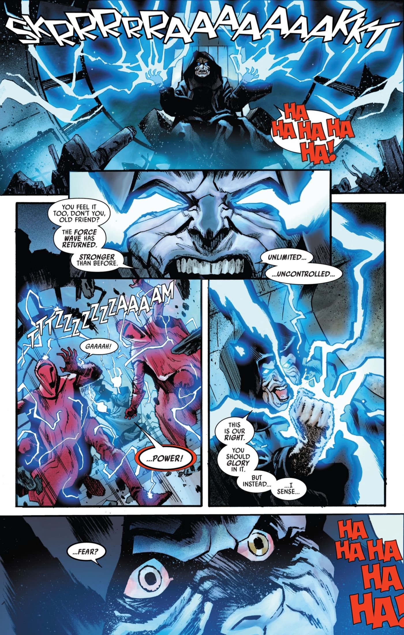Emperor Palpatine using Force Lightning.