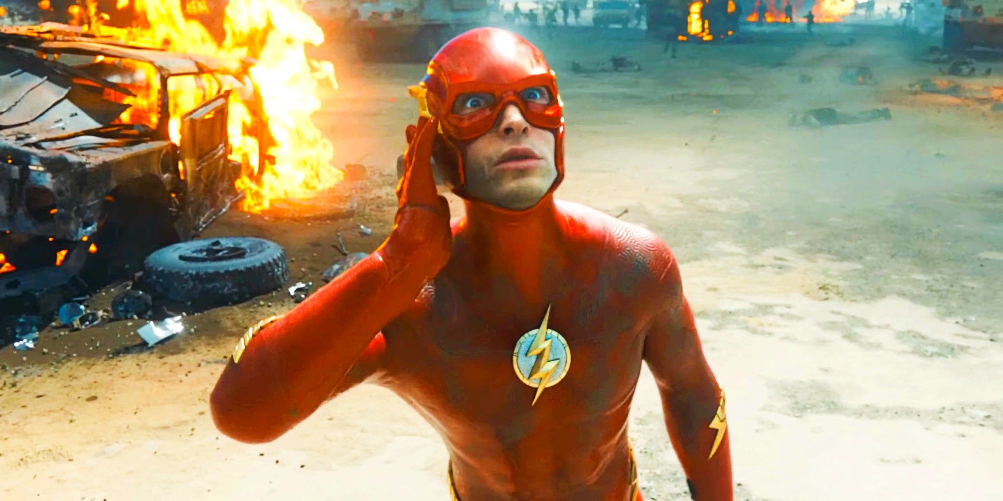 Ezra Miller dans le rôle de Barry Allen semble troublé dans The Flash