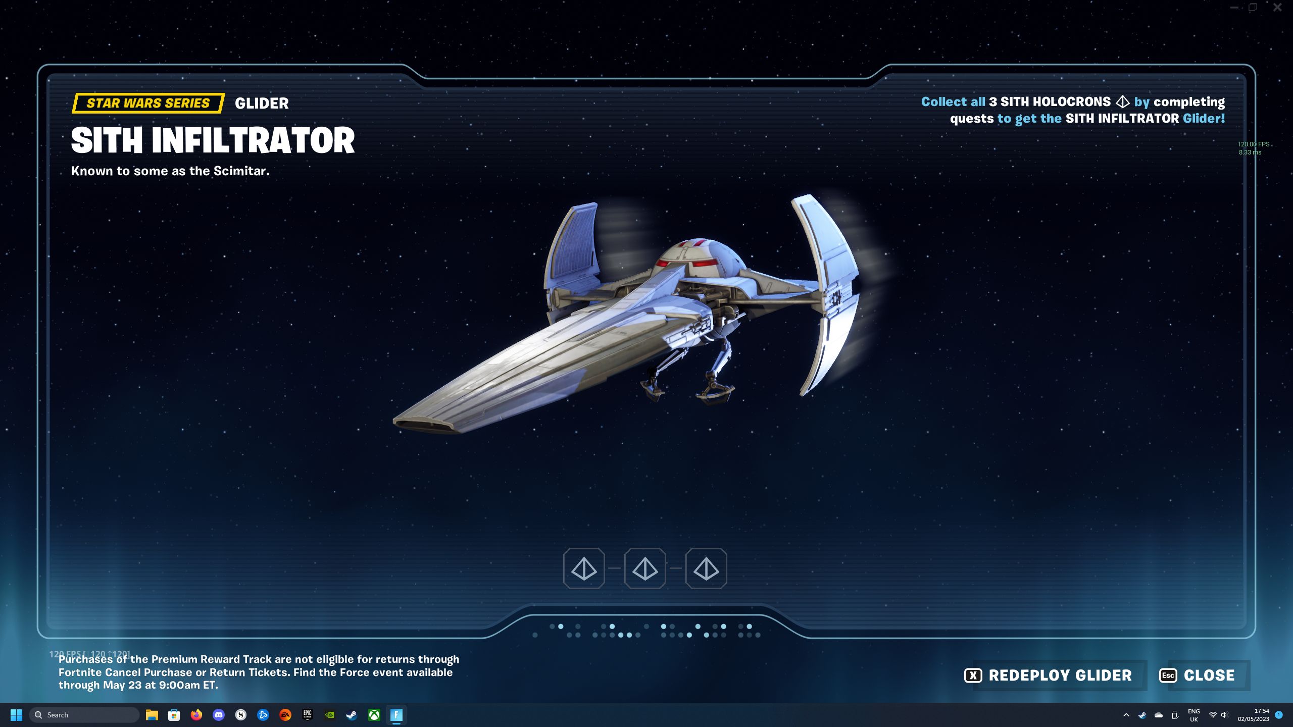 Fortnite Find The Force Star Wars Crossover Sith Infiltrator Glider