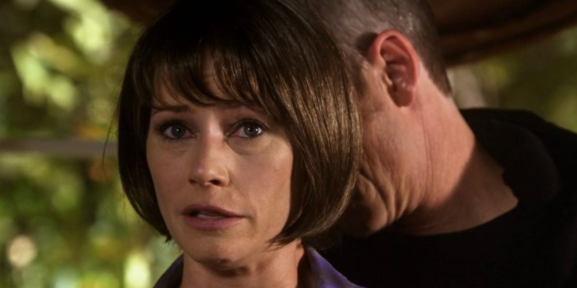 Foyet behind a tearful Haley in Criminal Minds episode 100