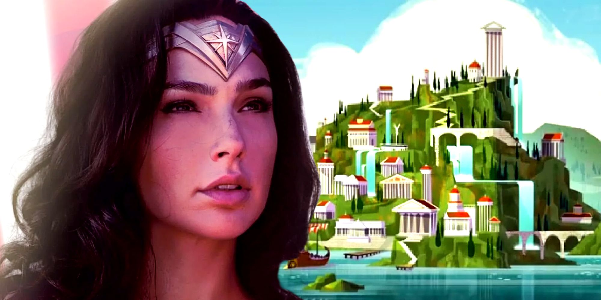 Gal Gadot as Wonder Woman and Themyscira aka Paradise Island