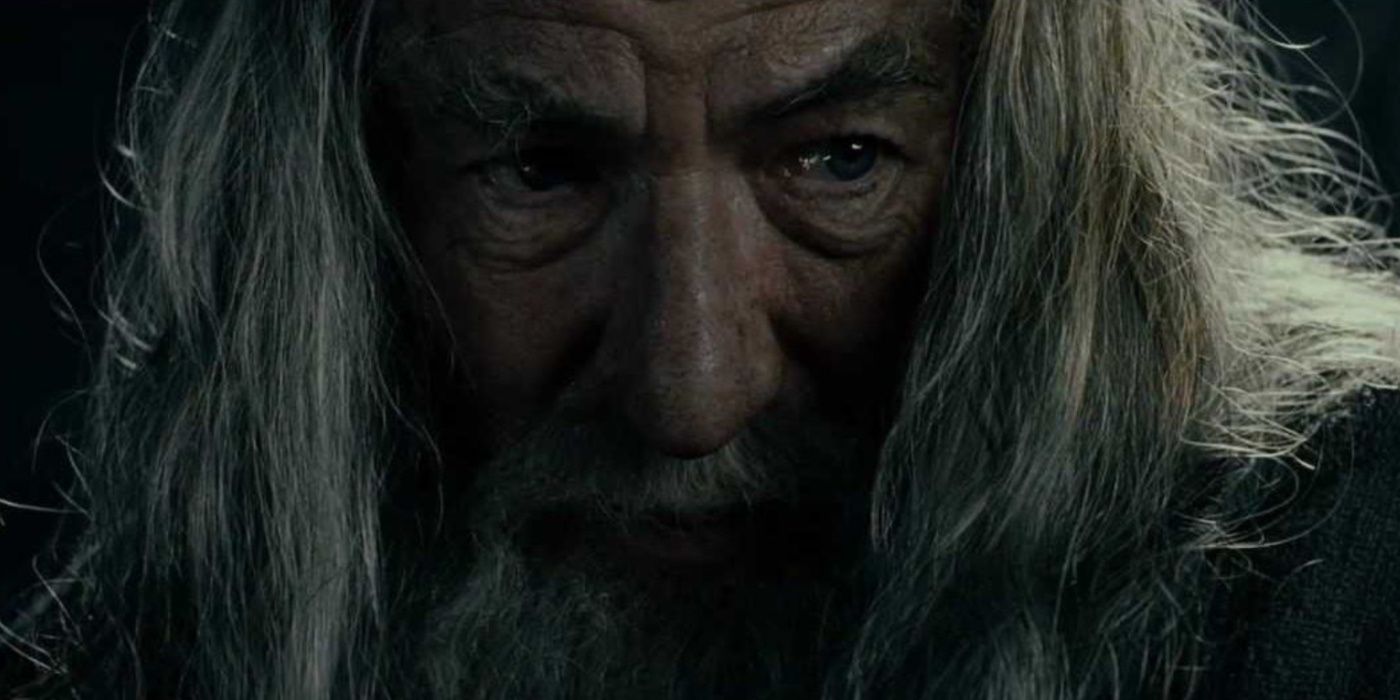 Gandalf looking to talk to Frodo in the Mines of Moria in The Lord of the Rings The Fellowship of the Ring