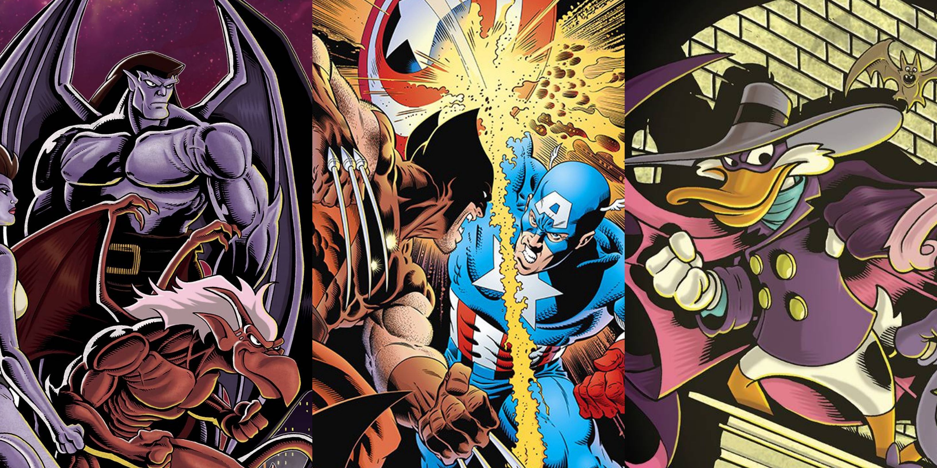 Gargoyles and Darkwing Duck homage covers by Ken Haeser alongside Captain America Annual #8.
