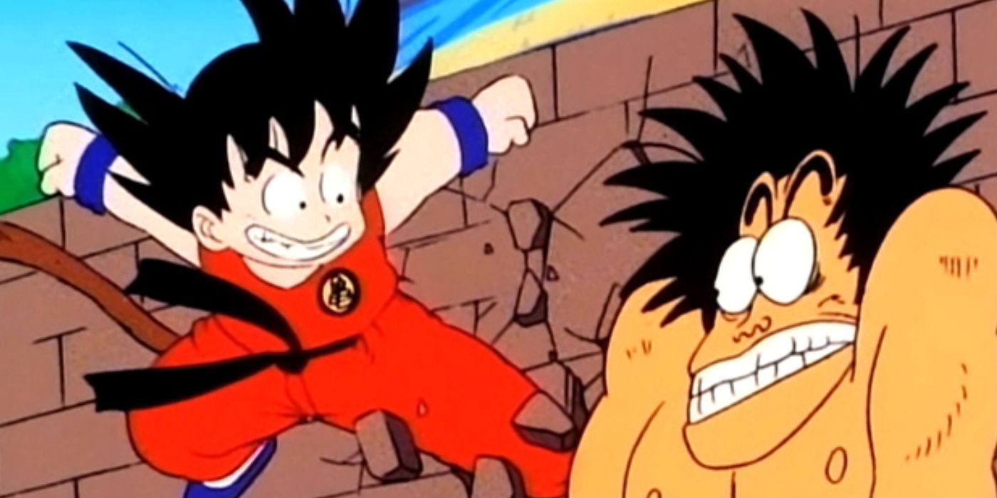 Goku fighting in street fight in West City in a Trip to the City episode in Dragon Ball