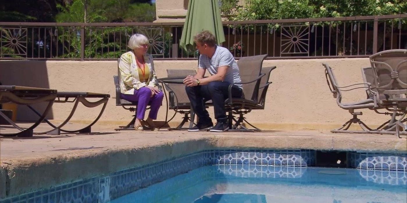 Gordon Ramsay meeting with a belligerent owner in Hotel Hell