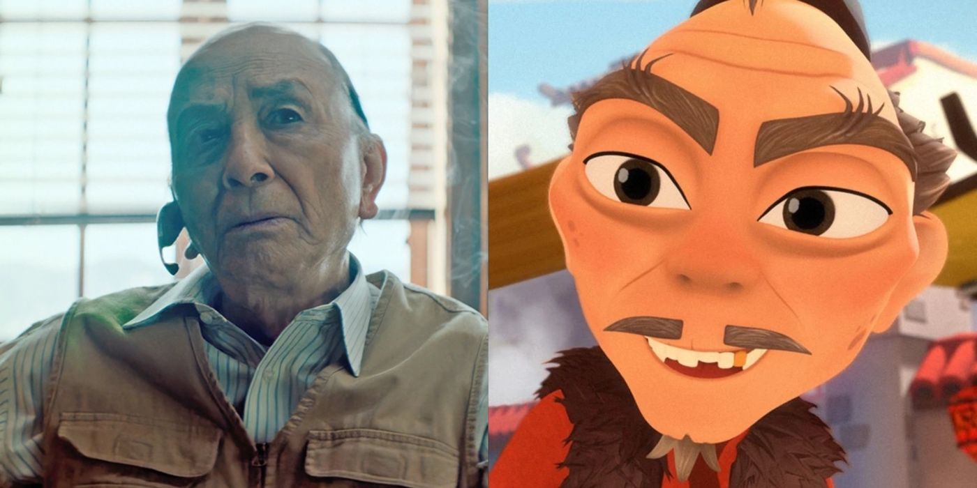 A split image of James Hong and Grandpa Wing from Gremlins Secrets of the Mogwai