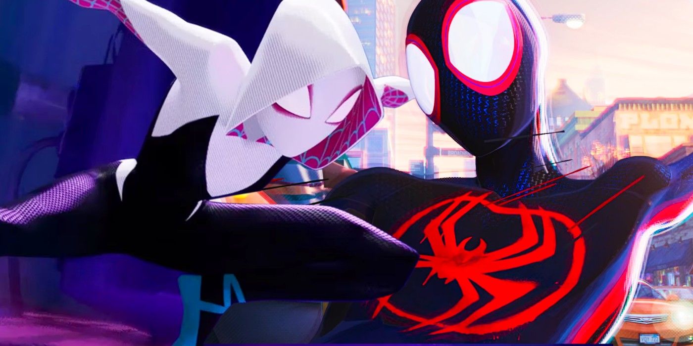 Split image of Gwen and Miles in Spider-Man Across the Spider-Verse