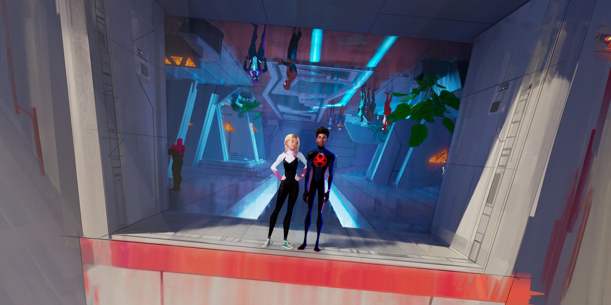 Gwen Stacy and Miles Morales in Spider Society HQ in Spider-Man Across the Spider-Verse