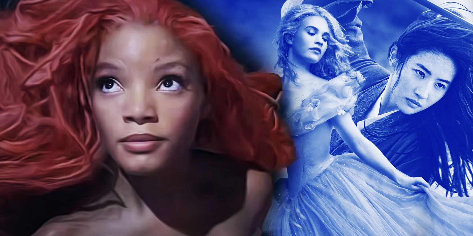 Halle Bailey as Ariel in the Little Mermaid with Disney's live-action Cinderella and Mulan