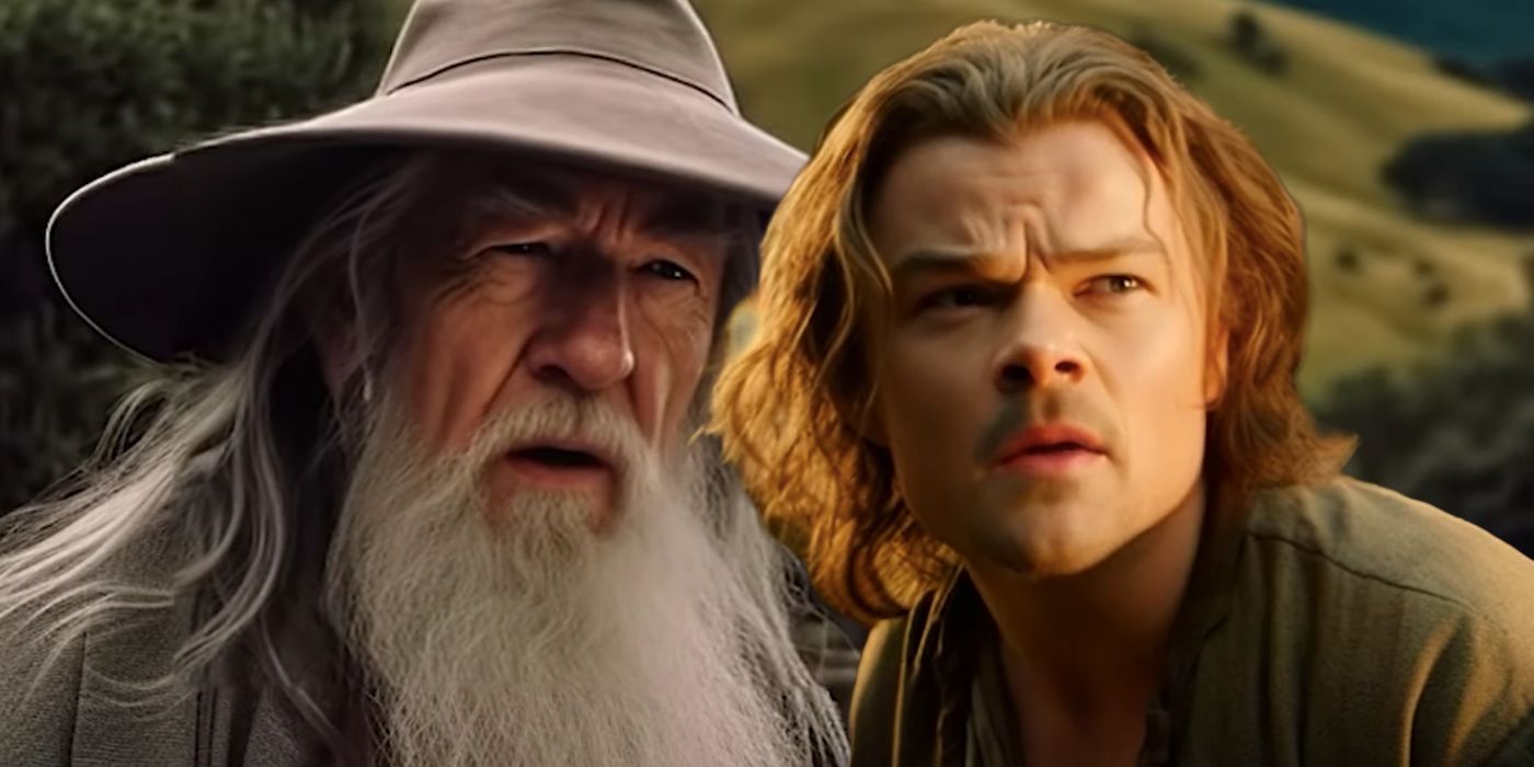 Harvey Keitel as Gandalf and Leonardo DiCaprio as Bilbo in The Hobbit as Directed by Quentin Tarantino