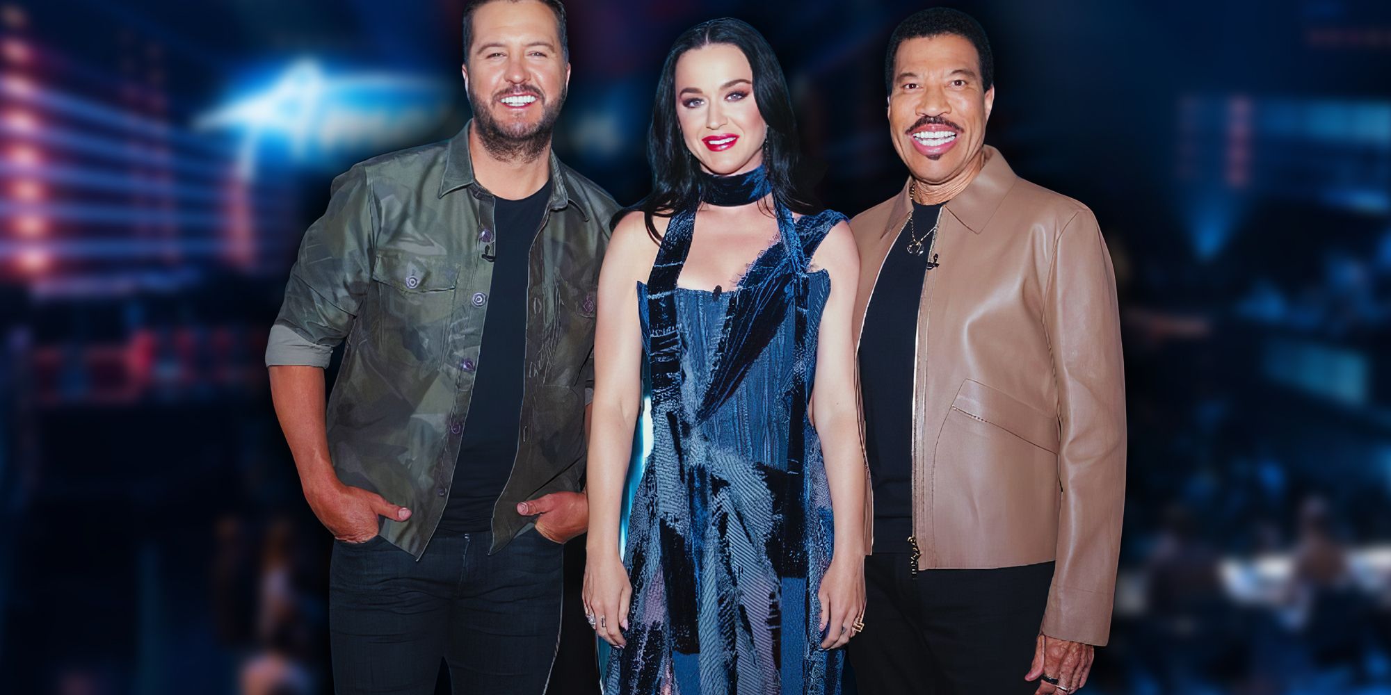 American Idol judges Luke Bryan, Katy Perry and Lionel Richie smiling