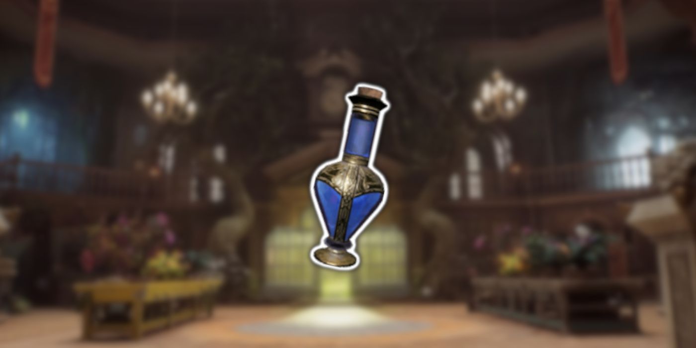 A Focus Potion bottle with the Room of Requirement in the Background