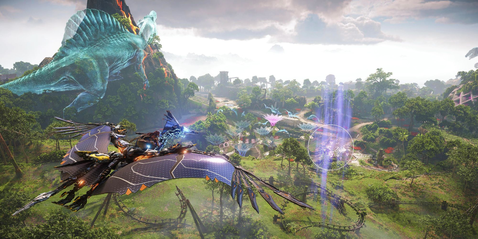 Horizon Forbidden West Burning Shores Aloy Flying Sunwing Towards Aerial Capture Start Point In Pangea Park