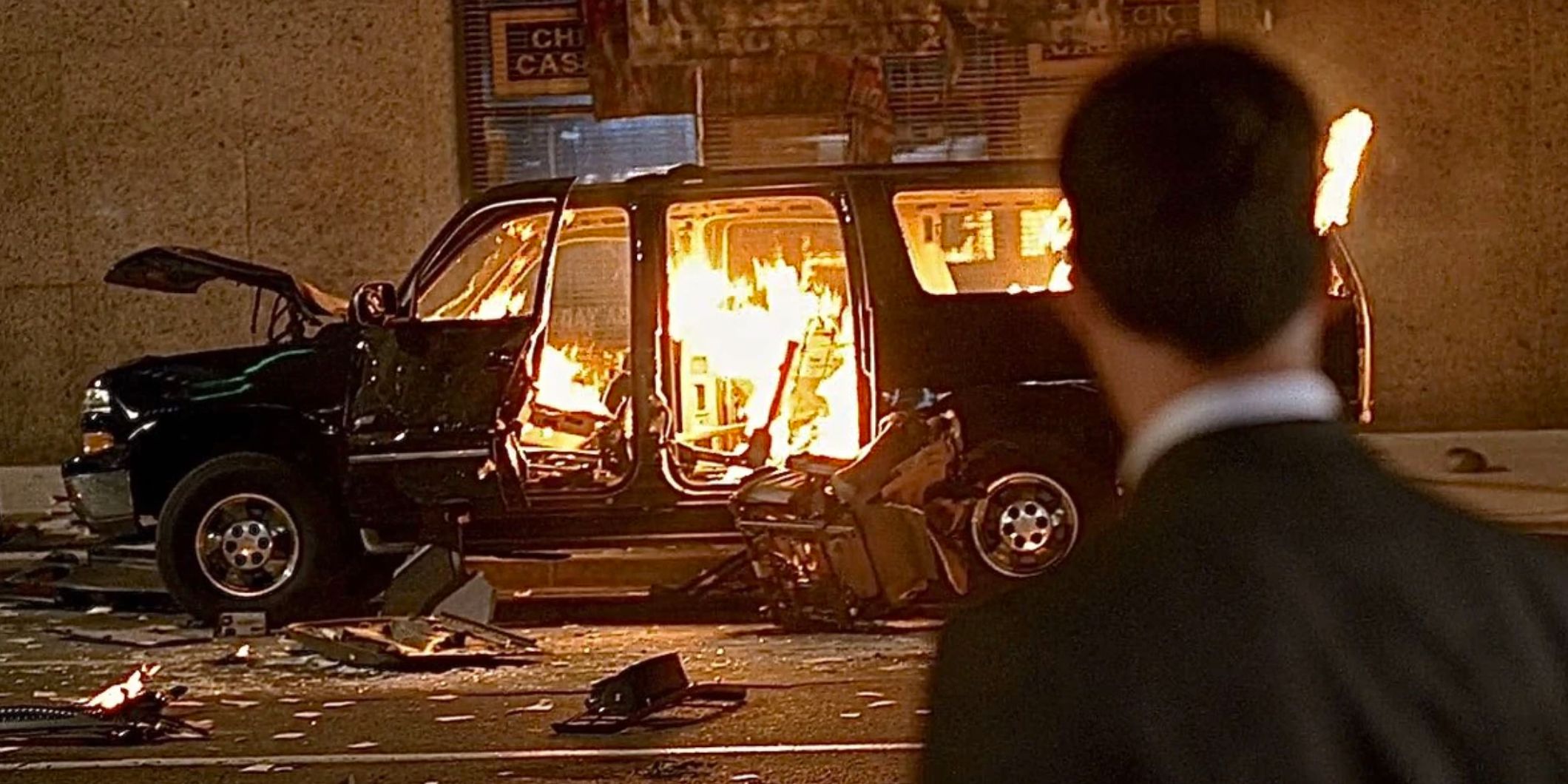 Hotch watches a car burn in Criminal Minds episode Mayhem