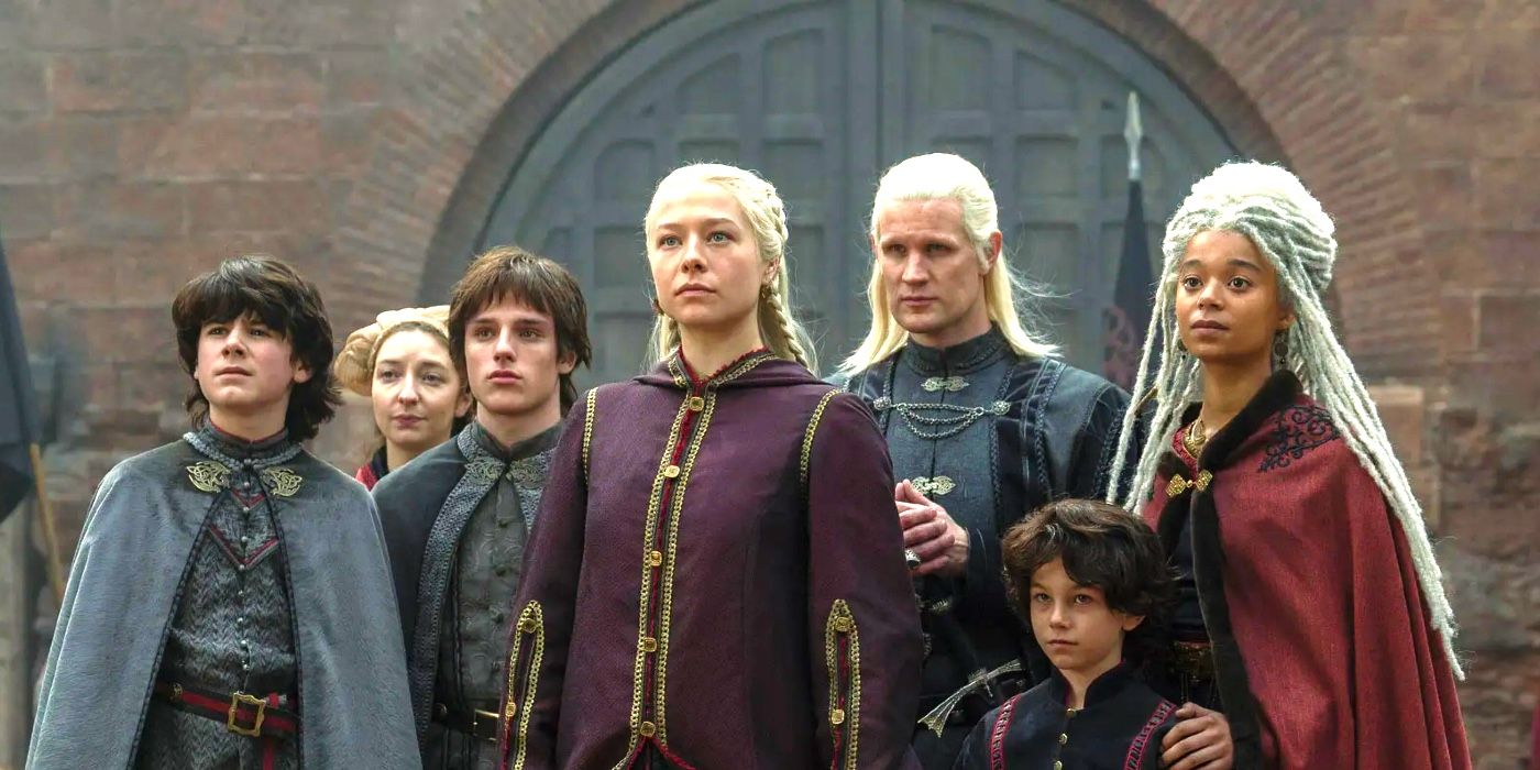 Rhaenyra, Daemon, and their family in House of the Dragon season 1