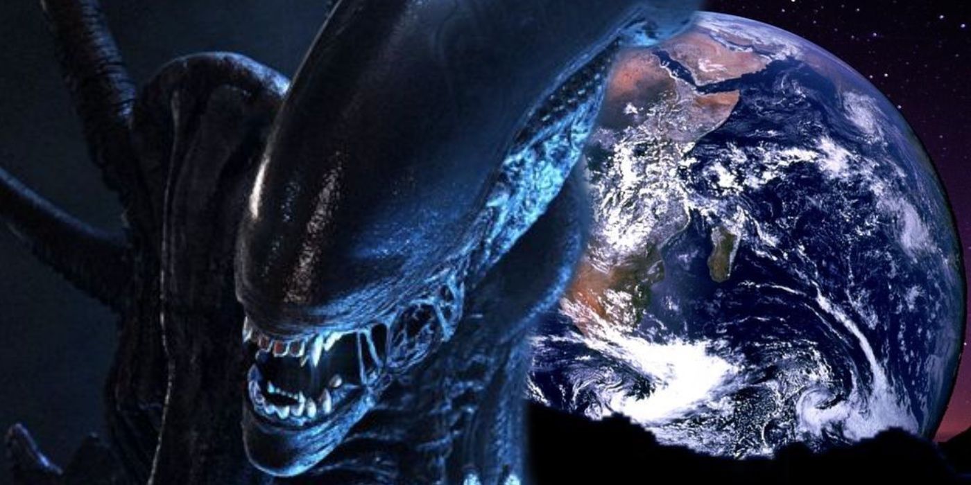 Aliens: Xenomorfo con la Tierra de fondo. 