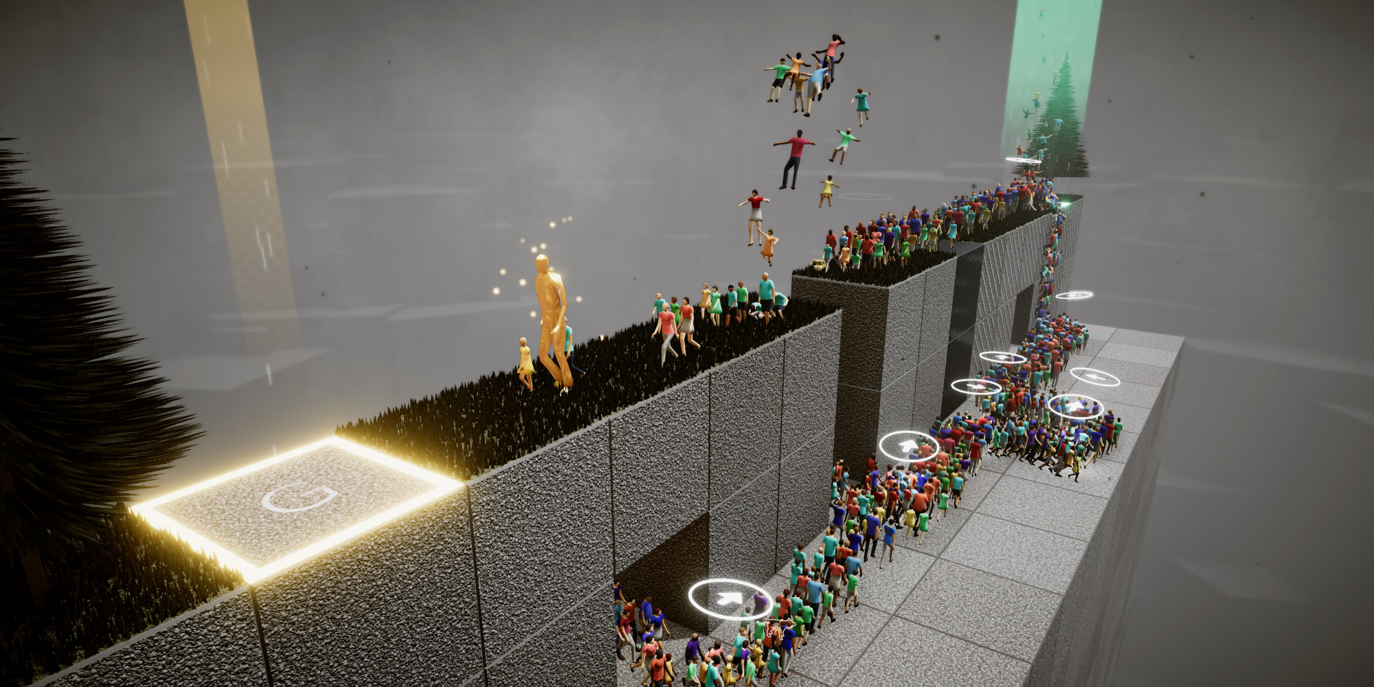 Humanity Review humans and goldy jumping across gap towards exit