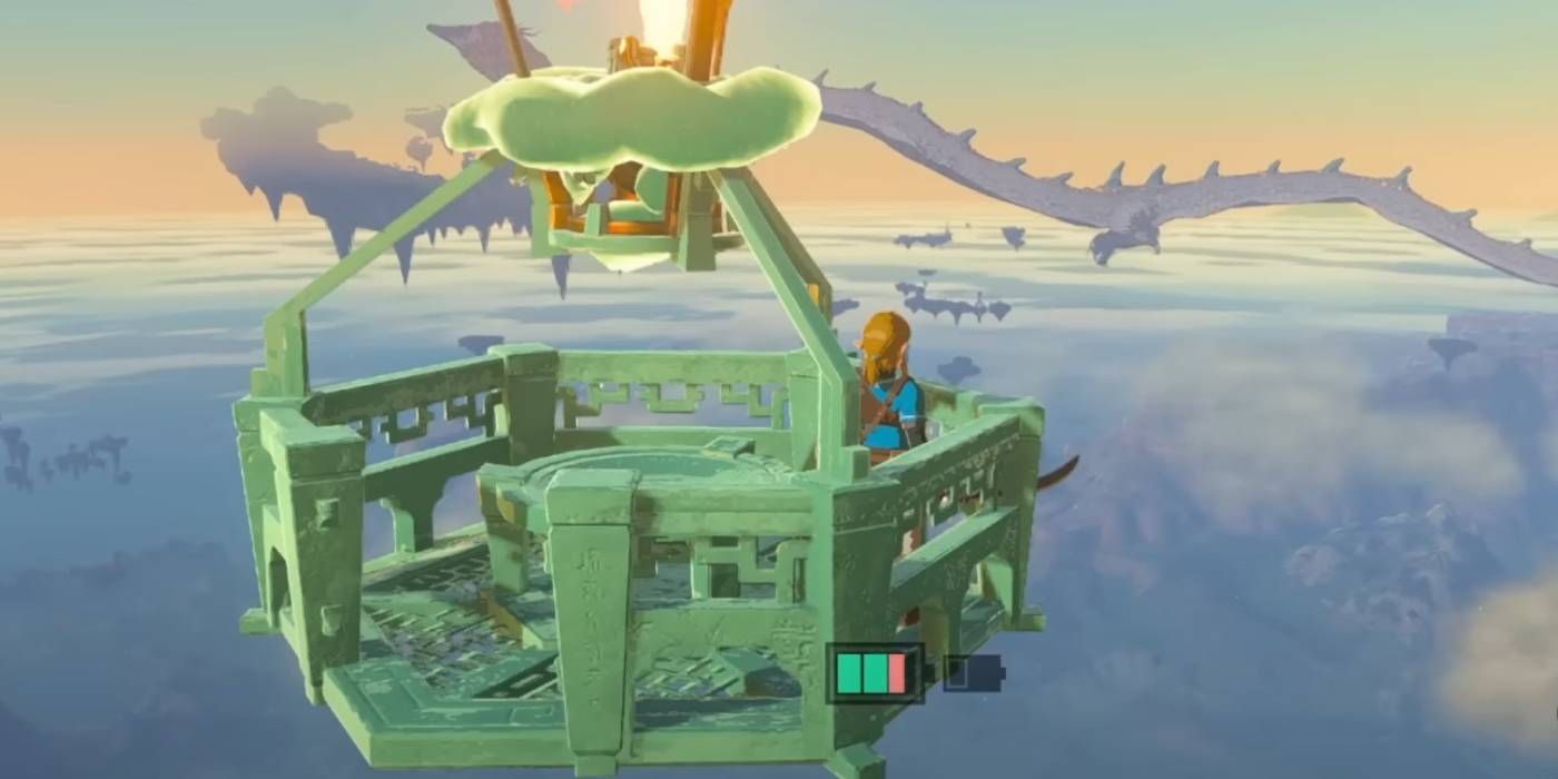 Zelda: Tears of the Kingdom Link Finding the Light Dragon on a Hot Air Baloon