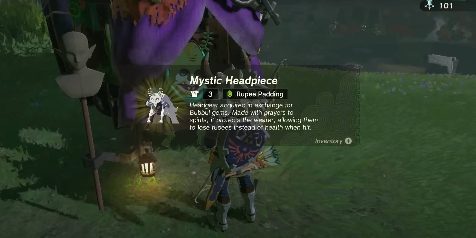 Zelda: Tears of the Kingdom Mystic Headpiece Bought for Bubbul Gems from Koltin's Shop
