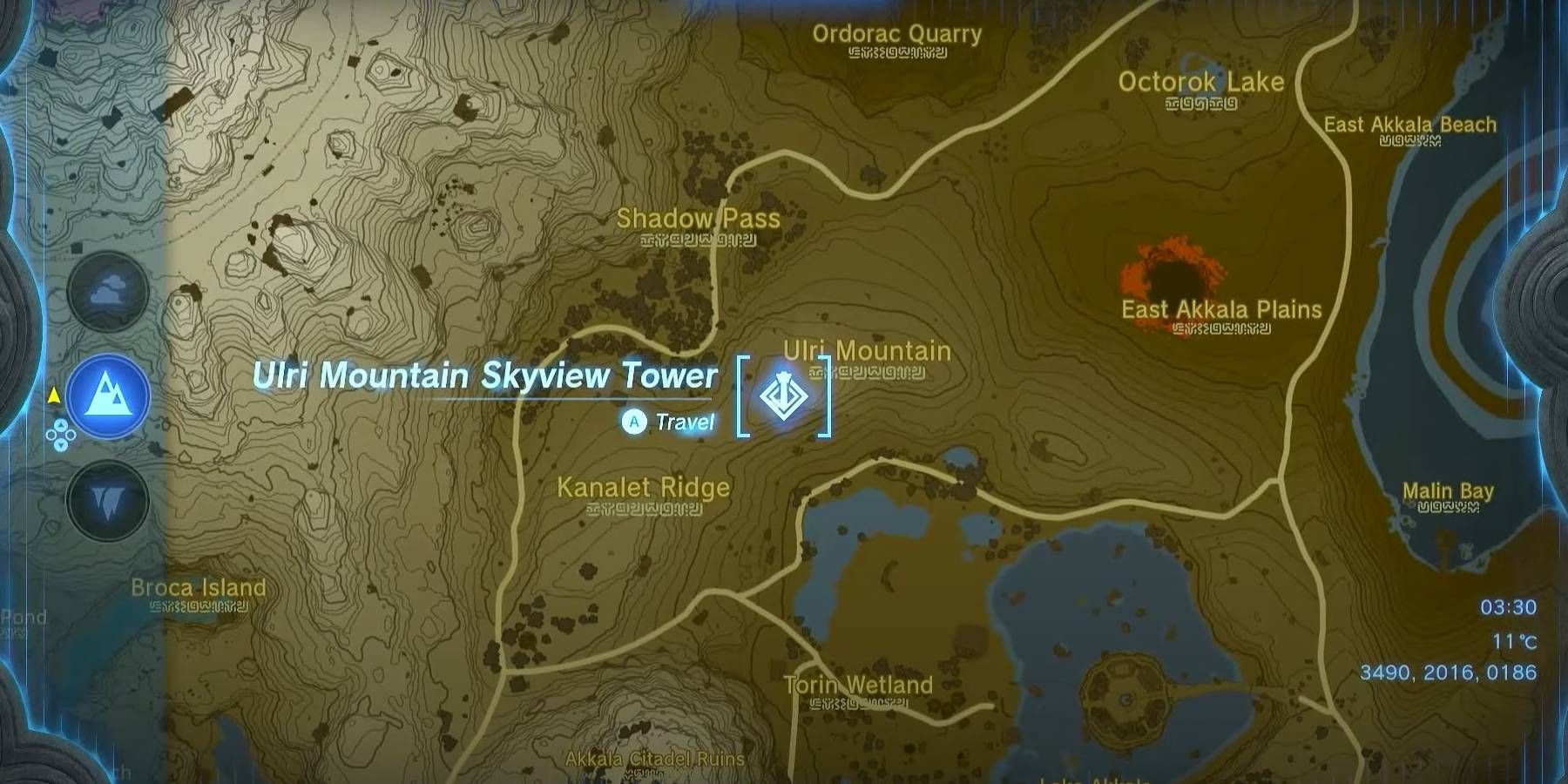 Zelda: Air Mata Kerajaan Lokasi Menara Skyview Gunung Ulri di Peta