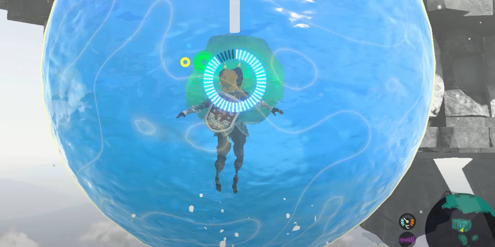 Zelda: Tears of the Kingdom Recall Ability being Used on Water Bubble at the Water Temple