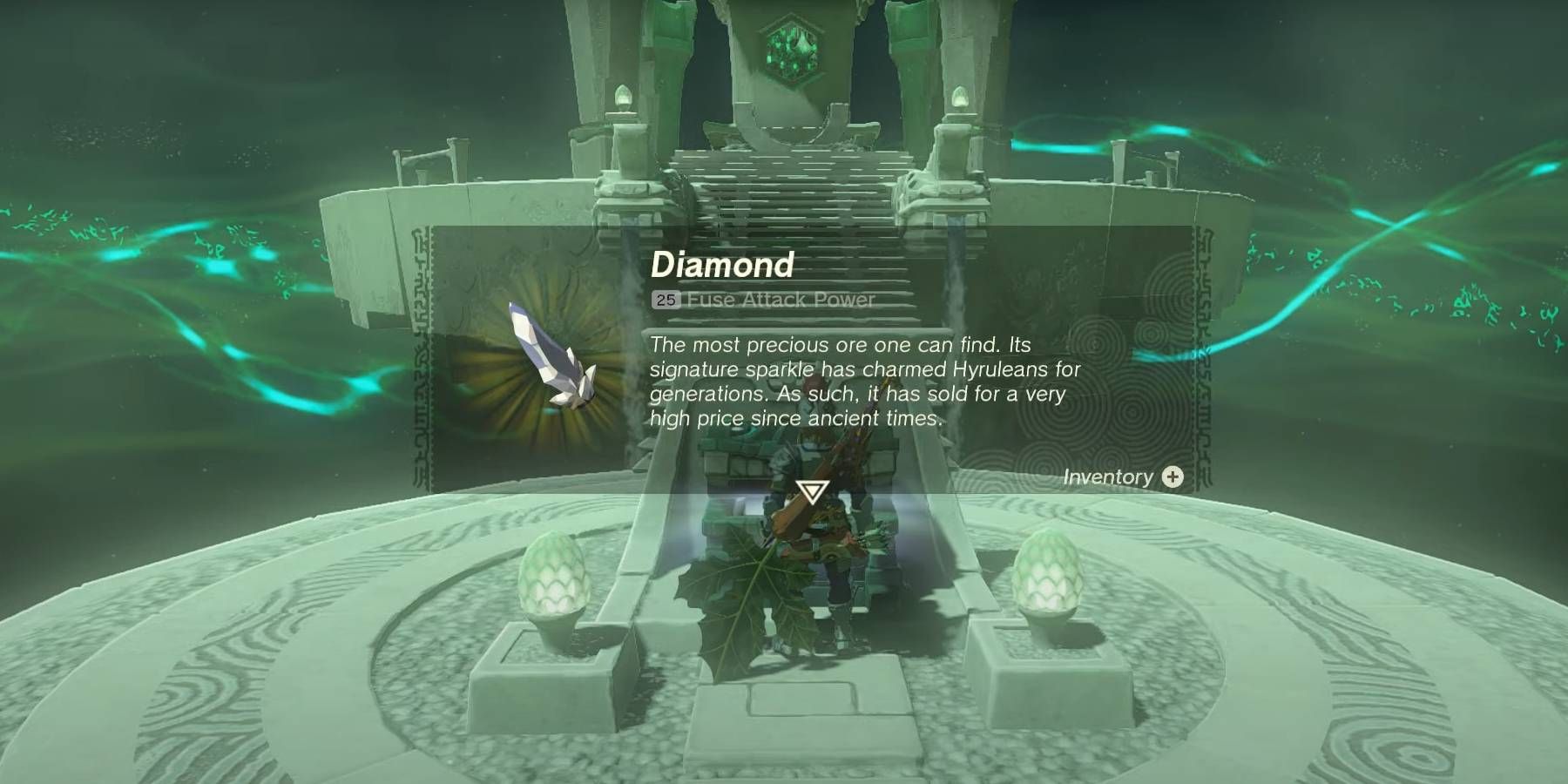 Zelda: Tears of the Kingdom's Link receiveing a Diamond Reward from Yomizuk Shrine